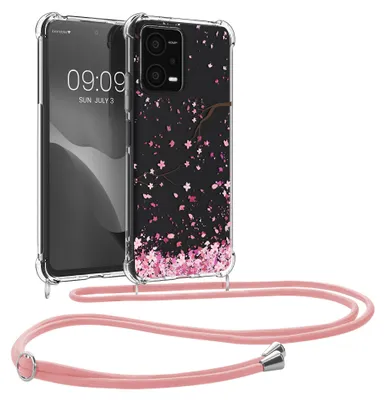 Produktbild von kwmobile Necklace Case kompatibel mit Xiaomi Redmi Note 12 5G / POCO X5 5G Hülle - Silikon Cover mit Handykette - Rosa Dunkelbraun Transparent