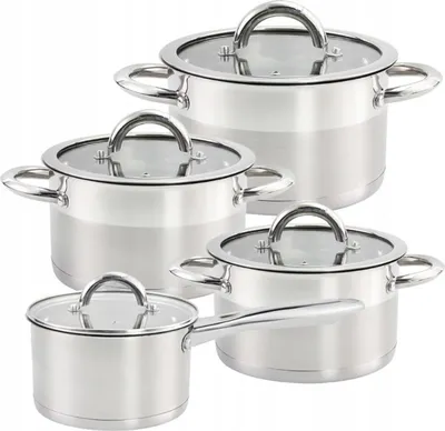 Produktbild von Karl Hausmann GRACE + 8-Teiliges Topf-Set: Stielkasserole 1.9L, Kochtopf 2.6L/3.6L/6.1L + Deckel, Edelstahl, Induktion