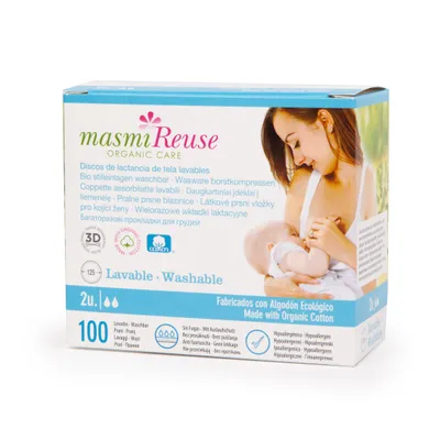 Zdjęcie produktu dla Masmi Reuse Organic Care Wkładki laktacyjne wielorazowe z bawełny organicznej, 2 sztuki