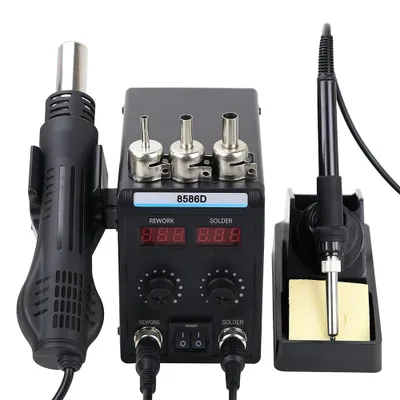 Imagen del producto de Estación de soldadura 2 en 1 - 750 W - Pistola de aire caliente - Soldador - Pantalla LED - Antiestática - Reparación de componentes SMD/SMT