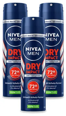 Productafbeelding van 3 x NIVEA MEN Dry Impact Deodorantspray - 150 ml - Voordeelverpakking - 3 stuks