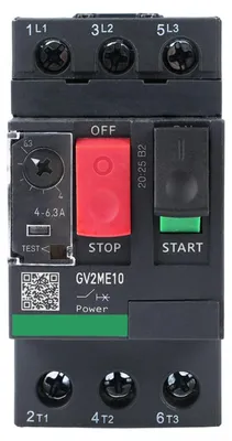 A close-up studio shot of a motor protection circuit breaker.