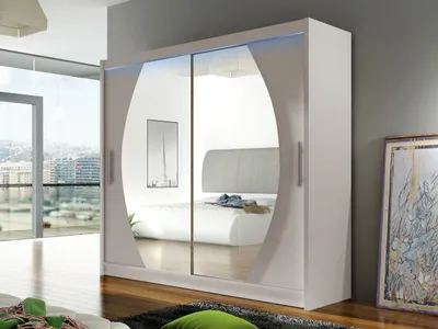 Obrázok produktu pre Šatníková skriňa 180 cm so zrkadlom a LED osvetlením FLORENCIO 4 - kašmír