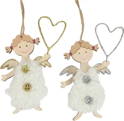Produktbild von Weihnachtsengel Holz Anhänger Christbaumschmuck Handbemalt 14,5cm 8St Dekoration, 8 Stück