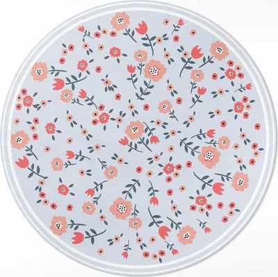 Produktbild von Zarte Blumen auf pastellfarbenem Hintergrund– Vinyl Küchenteppich – fi 90cm – Rutschfest, pflegeleicht & langlebig