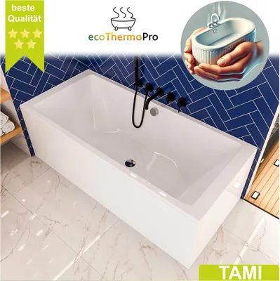 Produktbild von ECOLAM große Badewanne für Zwei Thermobadewanne TAMI 200x90 cm | Wanne mit Isolierung ecoThermoPro | Acrylwanne Rechteck + Schürze Ablauf Füße Silikon