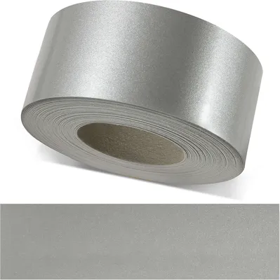 A roll of silver tape on a white background.