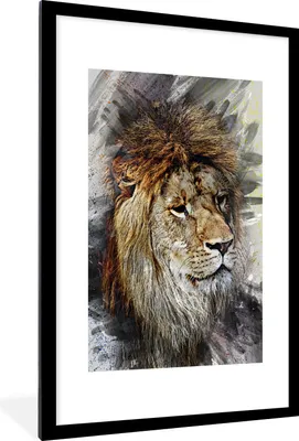 Produktbild von MuchoWow® MuchoWow® Gerahmtes Poster Löwe - Abstrakt - Gemälde 60x90 cm - Poster mit zchwarzem Bilderrahmen - Dekoration - Wandposter Wohnzimmer - Hochwertig