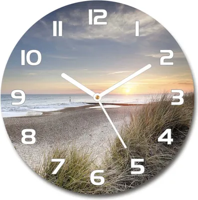 Produktbild von Wanduhr aus Glas 30fi Glasbild Glasuhr Gehärtetes Glas - weisse-zeiger - Sunset and dunes