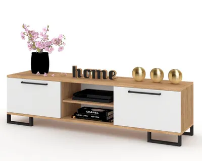 Produktbild von Fernsehschrank TV-Lowboard KING STEHEND MIT GRIFFEN Craft Eiche/Weiß Matt 120cm