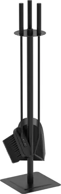Produktbild von VOUNOT® Kaminbesteck, 4-teilige Kamingarnitur Set mit Schaufel, Besen, Schürhaken & Halter, Schmiedeeisen Ofenbesteck, Schwarz