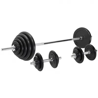 Produktbild von GORILLA SPORTS® Hantelset - 100kg, Langhantelstange 170cm, 18 Hantelscheiben, Gusseisen Gummiert, 2 Kurzhanteln 30mm, 6 Sternverschlüsse, Griff gerändelt, Rutschfest - Hantel Set, Gewichten