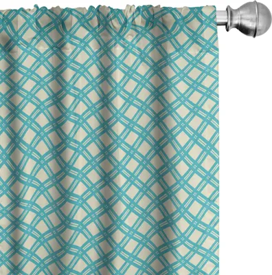 Produktbild von ABAKUHAUS Retro Vorhänge, Gardinen, Aqua farbiges einfarbiges überprüftes Muster-geometrisches diagonales gestreiftes Fliesen-Design, 2 Stück 75 x 245 cm, Turquoise Elfenbein