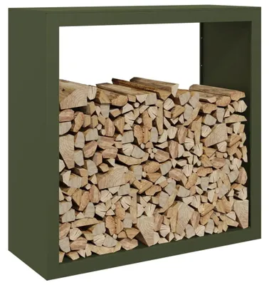 Produktbild von Brennholzregal - Kaminholzständer für Feuerholz - Stahl - 100x40x100 cm - Stabiler Holzlagerhalter für innen und außen - Armeegrün