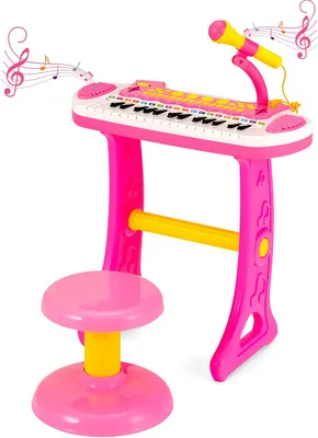 Produktbild von Keyboard Kinder mit 31 Tasten, Tragbar Kinderklavier mit Lichteffekte, Mikrofon und Abnehmbaren Beinen, Elektronisches Musikinstrument Kinder ab 3 Jahre (Rosa)
