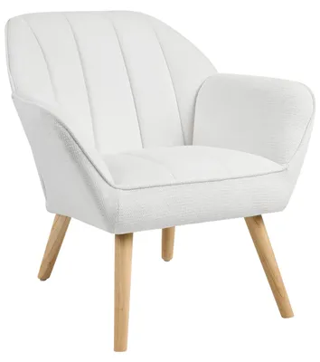 Produktbild von BELIANI Sessel Weiß aus Stoff Wasserabweisend mit Holzbeinen Armlehnen Retro Stil Polstersessel Wohnzimmer