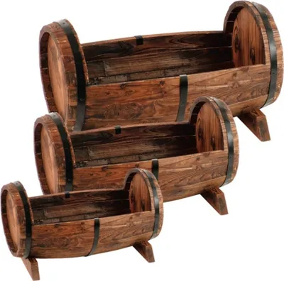 Produktbild von Holz-Pflanzfässer 3er-Set Blumentopf Pflanzkasten Pflanzschale Blumenkasten Deko
