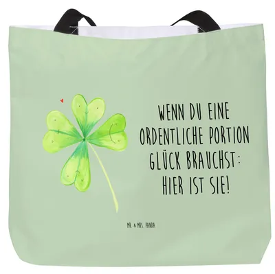 Produktbild von Mr. & Mrs. Panda Tote Bag Blume Kleeblatt - Blattgrün - Geschenk, Reisetasche, Umzug, Tasche, Strandtasche, Glück, Garten, Beutel, Glücksbringer, Kleeblätter, Schultasche