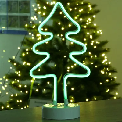 Produktbild von Figur Tanne 96 LED grün 35 cm mit Neon-Lichtband Batterie Weihnachten