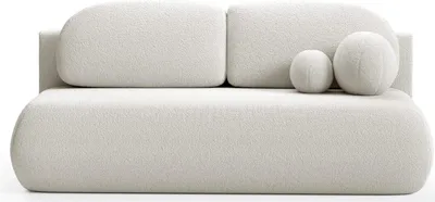 Produktbild von LIKMA Weiß Sofa Como 210x85x100 cm mit Schlaffunktion und Bettzeugbehälter, Schlafsofa mit Bettkasten, Modernen Klappsofa Sofa Couch mit Kissen, Gästebett Bettsofa Stoff: Bouclé Lambi 7