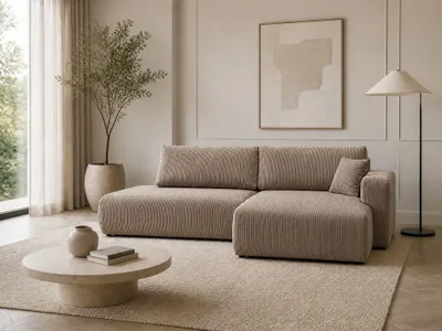 Produktbild von VENASI Ecksofa mit Schlaffunktion SOHO, Braun Cordstoff, Ottomane Rechts
