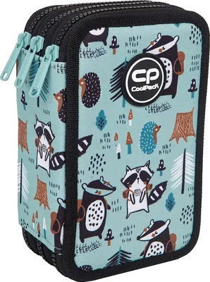 Produktbild von Federtasche 3-fache Federmappe Shoppy Waschbär Federmäppchen 46-teilig gefüllte Schüleretui Stifte und Pinsel Aufgabenheft Federbox Stiftetasche