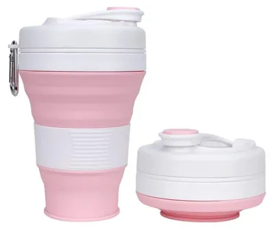 Zdjęcie produktu dla Składana kubek kempingowy z rurką, silikonowy, składany, 600 ml, różowy