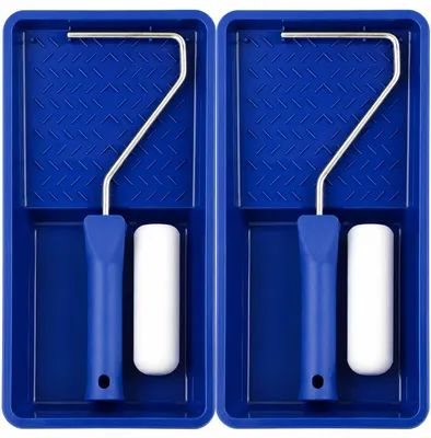 Produktbild von 2x Farbroller Set 10 cm mit Farbwanne Schaumstoffrolle Maler Lackierroller Set