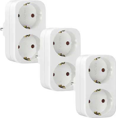 Produktbild von 3 Stück Mehrfachstecker Doppelstecker für Steckdose (250V/16A), 2 in 1 Schuko AC 3680W Max Steckdosenadapter Tragbarer Praktisch für Büro