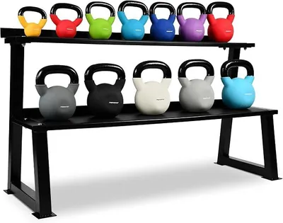 Productafbeelding van Kettlebellrek - 2 niveaus, geschikt voor 14 kettlebells, zwart, staal