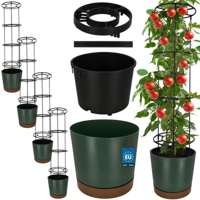 Productafbeelding van KOTARBAU® Set van 4 plantenpotten voor tomaten, diameter 39 cm. Bloempot met klimhulp voor klimplanten. Tomatenkweker 141 cm. Duurzaam en stevig kunststof, groen