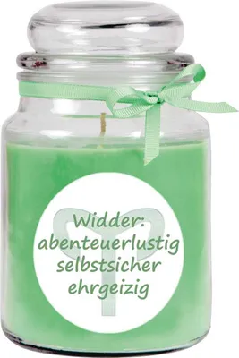 Produktbild von HS Candle "Sternzeichen" Duftkerze Kokos im Bonbonglas ( Widder ) - viele Motive zur Auswahl, 500g - Brenndauer bis zu 110 Std - Aries