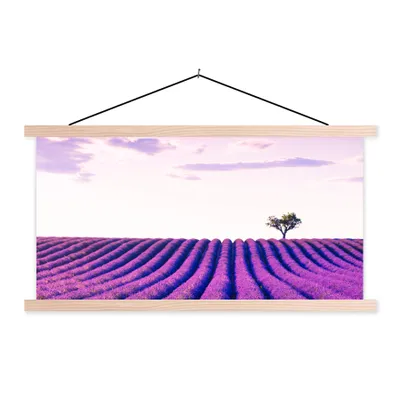Produktbild von MuchoWow® Textilposter Lavendel - Bäume - Lila - Blumen 60x30 cm mit holzfarbenen Rahmen - Dekoration