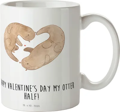 Produktbild von Mr. & Mrs. Panda Tasse Otter Valentine - Weiß - Geschenk, Freund, für Freundin, Bürotasse, Frauen, haferl, Jahrestag, Valentinstag, Teetasse, Hochzeitstag, Becher