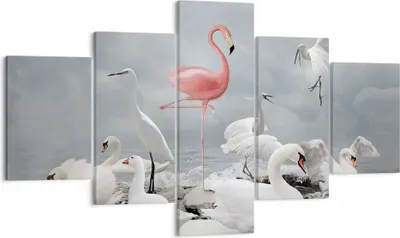 Produktbild von Bild auf Leinwand - Leinwandbild - 5 Teile - Flamingo Schwan Fantasie - 125x70cm - Wand Bild - Wanddeko - Wandbilder - Leinwanddruck - Bilder - Wanddekoration - Leinwand bilder - EA125x70-4929