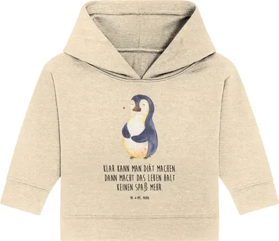 Produktbild von Mr. & Mrs. Panda Organic Baby Hoodie Pinguin Diät 24. - 36. Monat - Natural Raw - Geschenk, Gewicht, Bierbauch, Kapuzenshirt, Abnehmen, Kapuzensweatshirt