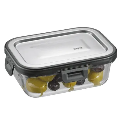 Produktbild von GEFU MILO, Container, Rechteckig, 0,4 l, Grau, Transparent, Borosilikatglas, Kunststoff, Silikon, Edelstahl, Fruits
