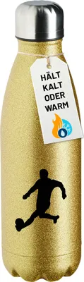 Produktbild von Huuraa Trinkflasche Fußball Soccer 500ml Gold Edelstahl Wasserflasche Trinkflasche Geschenkidee