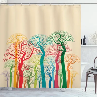 Obrázek produktu pro ABAKUHAUS Podzimní sprchový závěs, Vibrantní barevné abstraktní stromy bez listí, umělecká grafika, 175 x 220 cm, vícebarevný