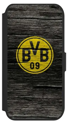 Produktbild von NIVOCASE Klapphülle für Apple iPhone 7  Handyhülle aus Kunst Leder NIVOflip schwarz BVB Borussia Dortmund Holzoptik