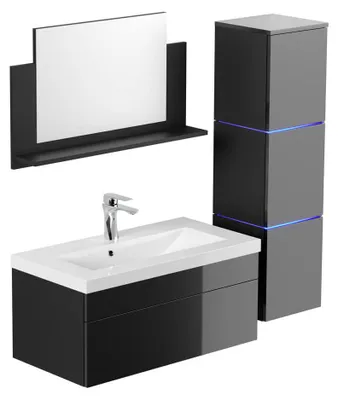 Produktbild von HOME DELUXE - Badmöbel-Set - WANGEROOGE BIG Schwarz - Large - inkl. Waschbecken und komplettem Zubehör - Breite Waschbecken: ca. 80 cm I Badezimmermöbel Waschtisch Badmöbelset
