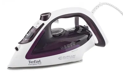 Produktbild von Tefal EasyGliss Plus FV5714, Trocken- & Dampfbügeleisen, Durilium Bügelsohle, 2 m, 190 g/min, Bordeaux, Weiß, 45 g/min