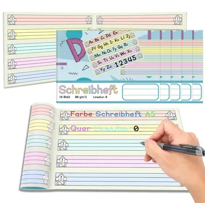 Produktbild von Schreibheft A5 Quer Lineatur 0 5 Stück 80 g/qm für 1. Schuljahr