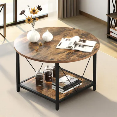 Productafbeelding van YITAHOME Runder salontafel, 80x80x46cm. Rustieke houten salontafel voor de woonkamer