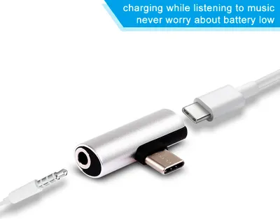Image de Câble de recharge et d'écouteurs Type-C vers Type-C, prise jack 3,5 mm, câble audio Type-C, adaptateur audio en T, convertisseur de recharge pour écouteurs pour appareils Type-C (argent)