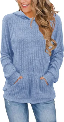 Produktbild von Damen Strick-Kapuzenpullover Weich Lässig Bequem Blau M