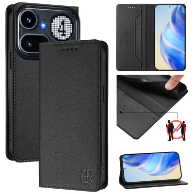 Obrázek produktu pro Kožené pouzdro pro Nothing Phone 4A Pro, flipové pouzdro s přihrádkami na karty, peněženkou a stojánkem Černý