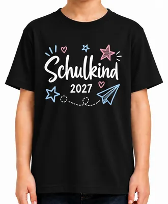 Produktbild von Schulkind 2027 Einschulung Erster Schultag Herz Schulanfang Junge Kinder T-Shirt, Schwarz, 140