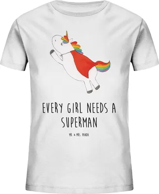 Produktbild von Mr. & Mrs. Panda Kleinkinder T-Shirt Einhorn Super 7-8 Jahre (122/128) - Weiß - Geschenk, Freundin, Kindershirt, Kinder Baumwoll, Superheld, Teenager, Held, Einhörner