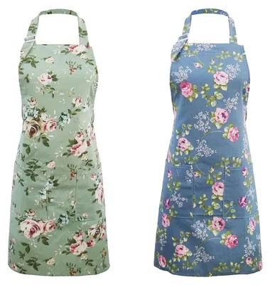 Imagen del producto de Delantales de cocina, juego de 2 unidades, con estampado floral, para usar en la cocina y el jardín